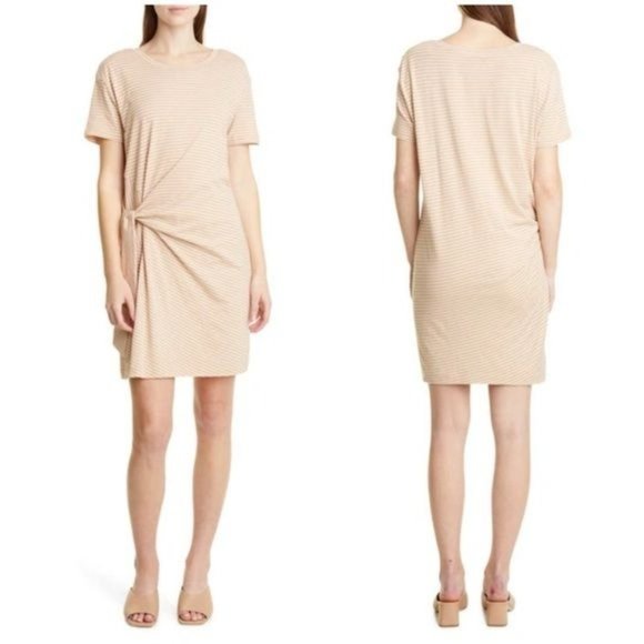 New VINCE Short Classic Cotton Stripe Side-Tie Dress Size L - Picture 1 of 15